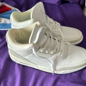 Pure money white on white baby blue sole retro three Jordans